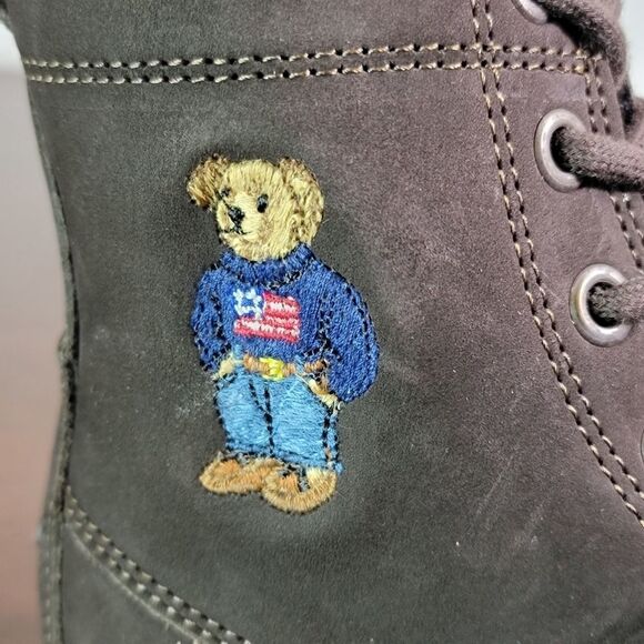 Polo Ralph Lauren Bear Leather Suede Brown Ranger Combat Boots Kids Sizes New - Picture 3 of 11